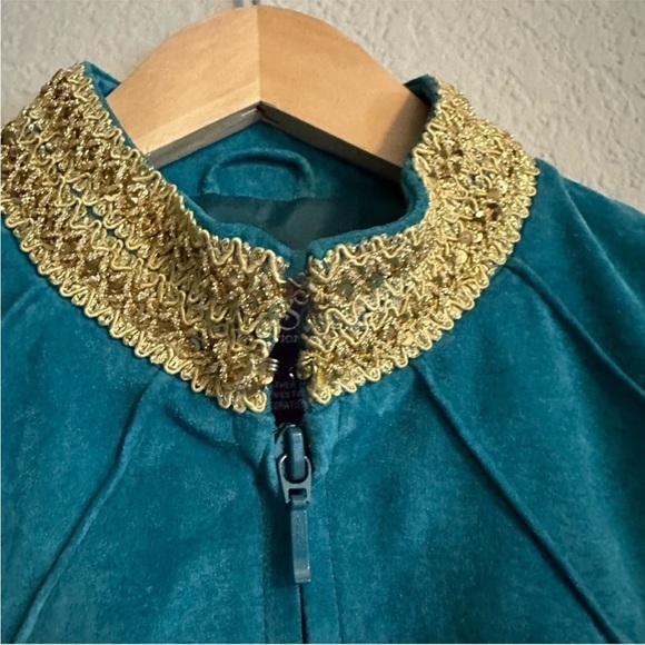 VTG JDS Collection Teal Suede Zip Jacket Gold Trim Women’s Size Small Elegant - Picture 6 of 13
